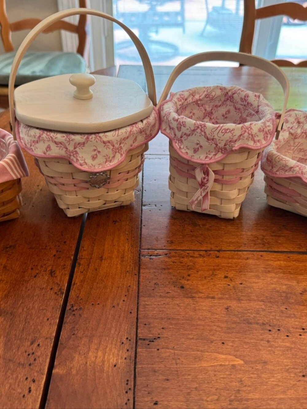 Longaberger Horizon of Hope Basket Set of 4 w/ Pink Hope Liners
